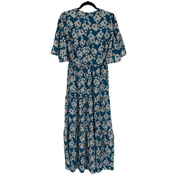 Borgo De Nor Teodora Crepe Dress Bouquet Blue White Flutter Sleeve Maxi Size 2 - Picture 9 of 14